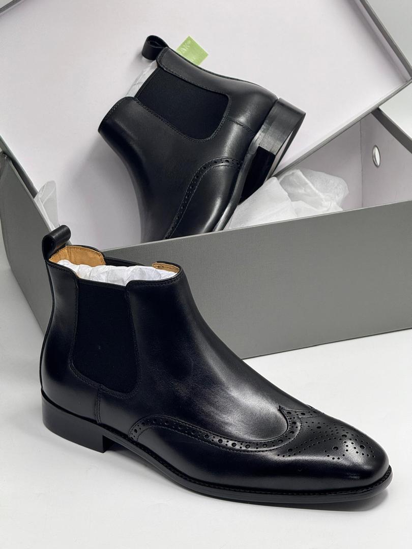 Cie Brogues Chelsea Beveled Waist/Fiddle-back Ankle Boots Leather Sole Men High Quality_2