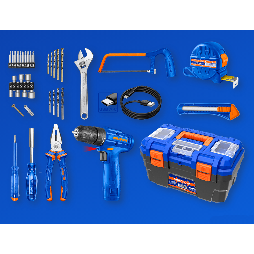 Set de scule si unelte manuale 77buc. 12,0V 1,5Ah Wadfow WDT1B77