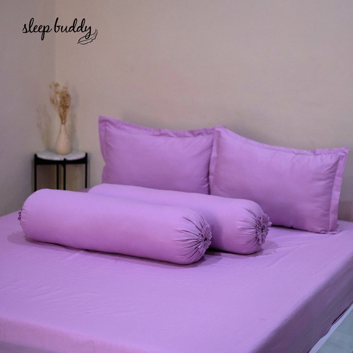 Sleep Buddy Set Sprei Plain Pink Lavender Cream Cotton Sateen_0