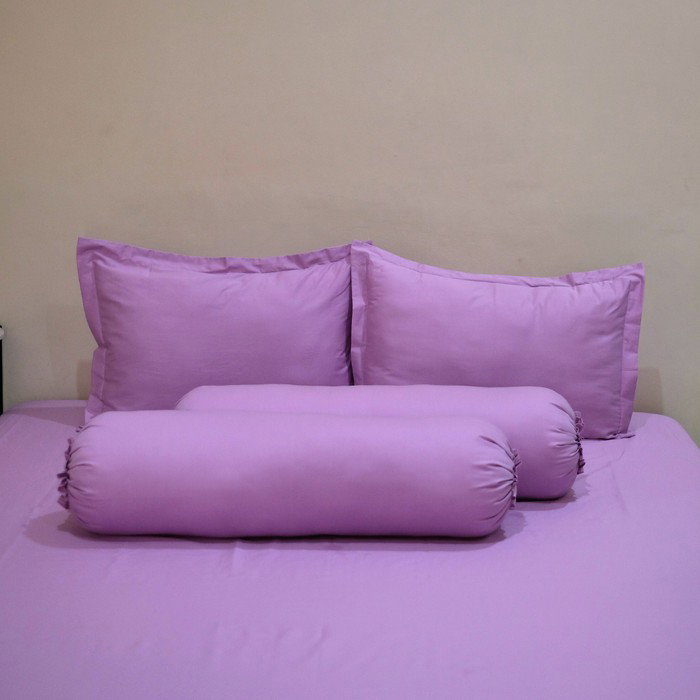 Sleep Buddy Set Sprei Plain Pink Lavender Cream Cotton Sateen_1