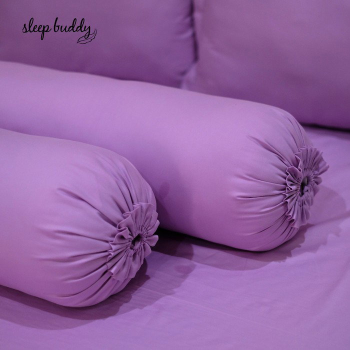 Sleep Buddy Set Sprei Plain Pink Lavender Cream Cotton Sateen_2