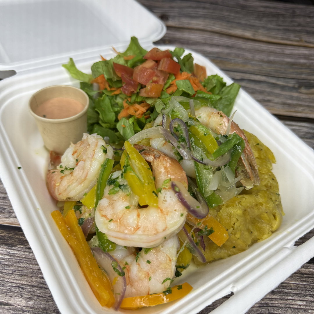 Mofongo con Camarones Salteados - Mofongo with Pan-Seared Shrimp