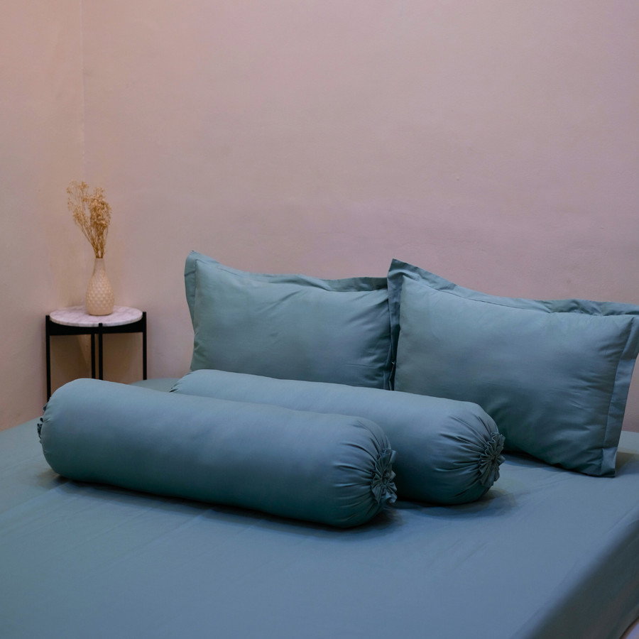Sleep Buddy Set Sprei Plain Series Turquoise Green Cotton Sateen_0