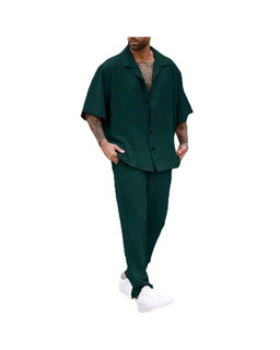 Men's Loose Button-Down Short-Sleeved Shirt And Pants