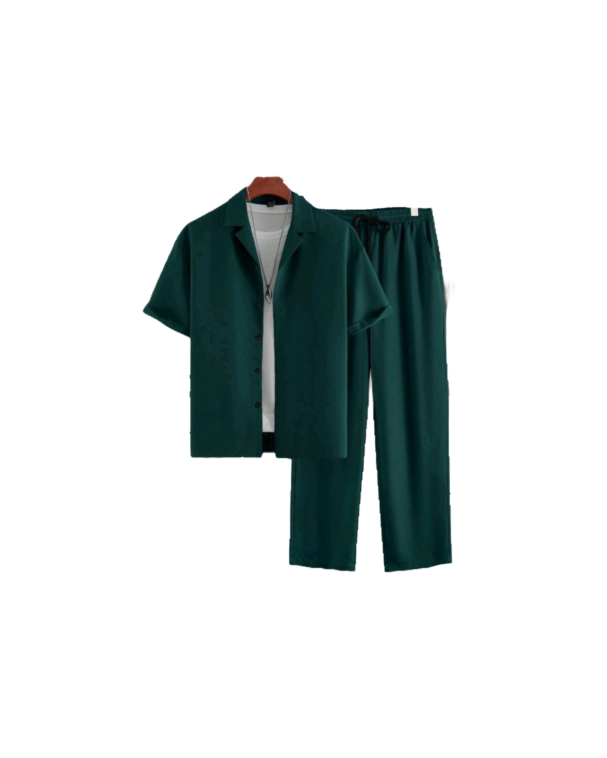 Men's Loose Button-Down Short-Sleeved Shirt And Pants_1