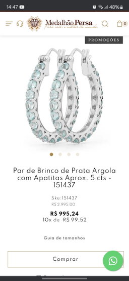 Brinco de Prata com Apatitas