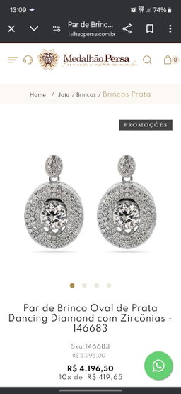 Brinco Prata Oval Dancing Diamonds com Zirconia