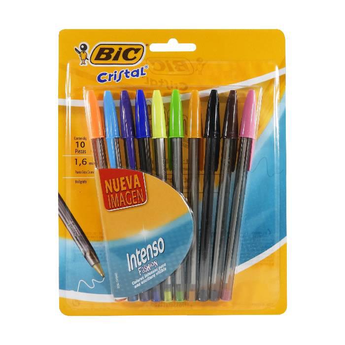 Plumas Bic Cristal Punto Extra Grueso Colores C/10pza. 1.6mm