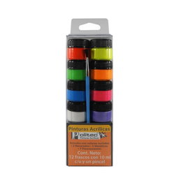 Politec Paquete Colores Metalicos, Fluorescentes y Nacarados C/12 Frascos