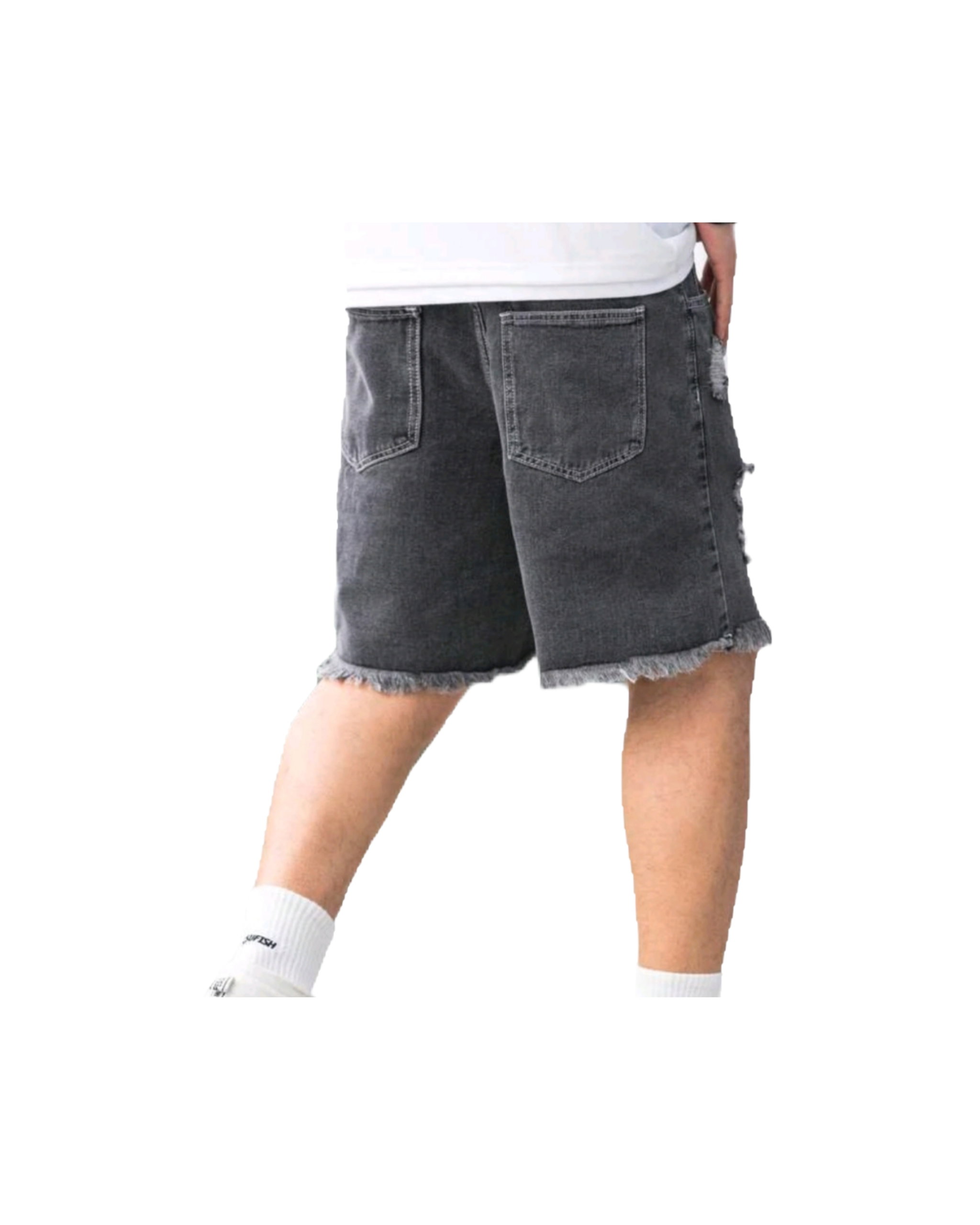 Men Ripped Denim Shorts Baggy Jorts Plain _1
