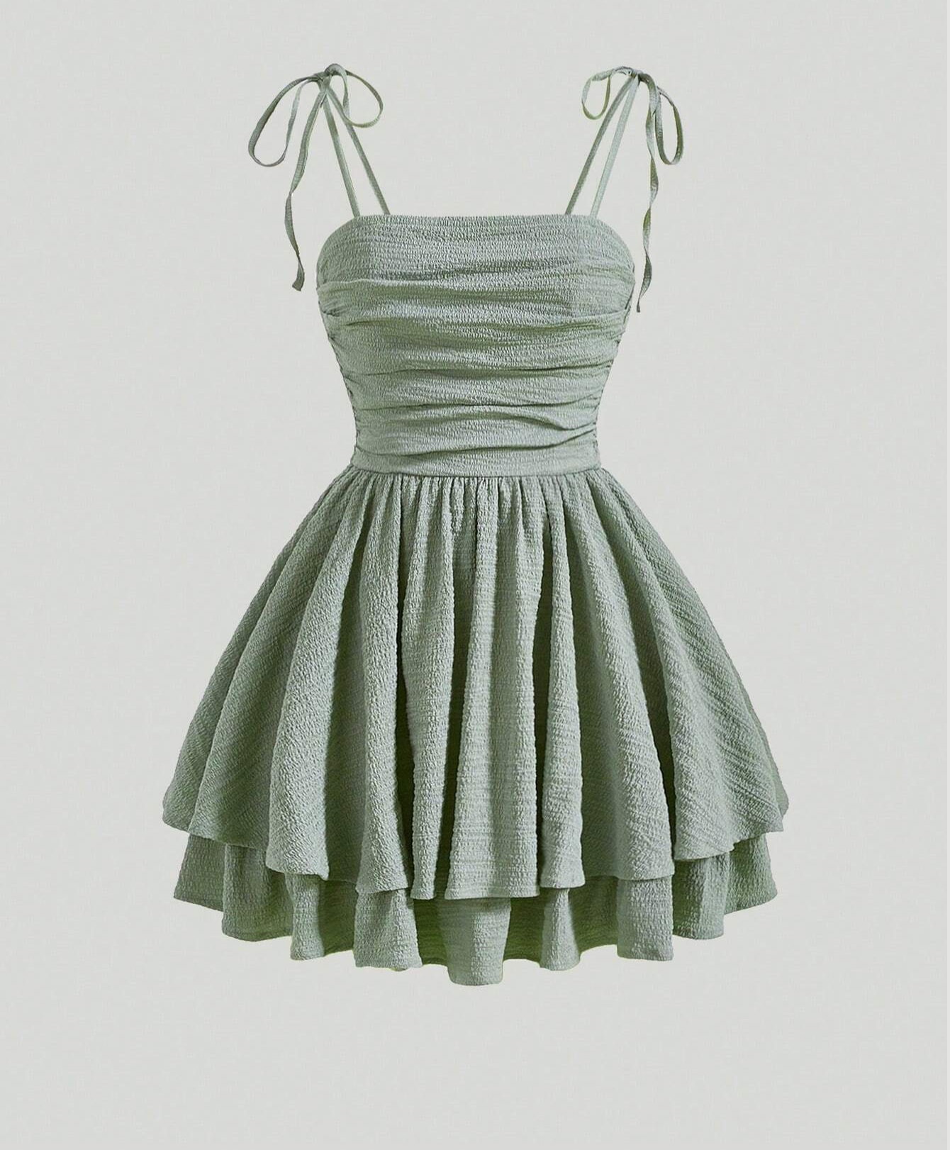 Tie Shoulder Ruched Two Layer Hem Cami Dress_0