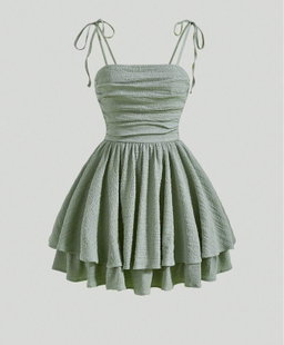 Tie Shoulder Ruched Two Layer Hem Cami Dress