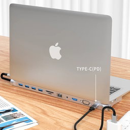 adaptador multiporta 11 em 1 com Ethernet, 4K HDMI, VGA, 4 USB, 100 W PD, leitor de cartão SD/TF, microfone/áudio, USB-C 3.0. SD/TF e mais dispositivos tipo C
