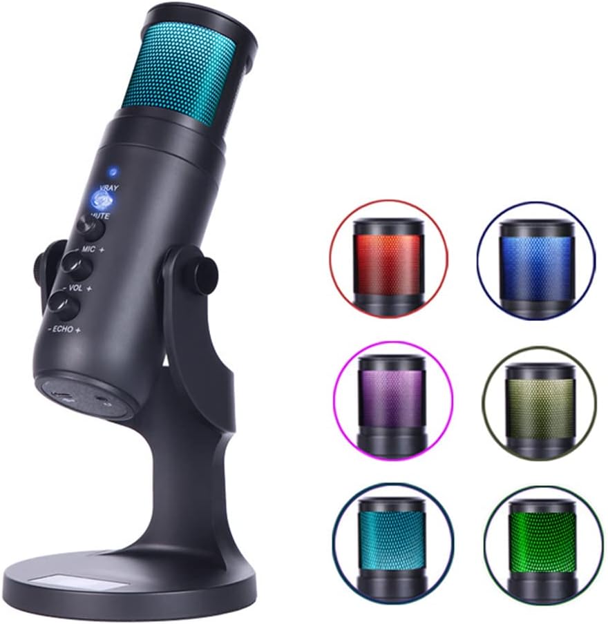 Microfone USB Desktop, Microfone para Podcast, Microfone para Jogos de PC, Redução de Ruído Perceptível Iluminação RGB_1
