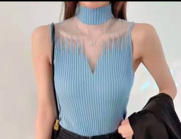 KNITTED TURTLENECK SLEEVELESS STRETCH CAMIS TANK