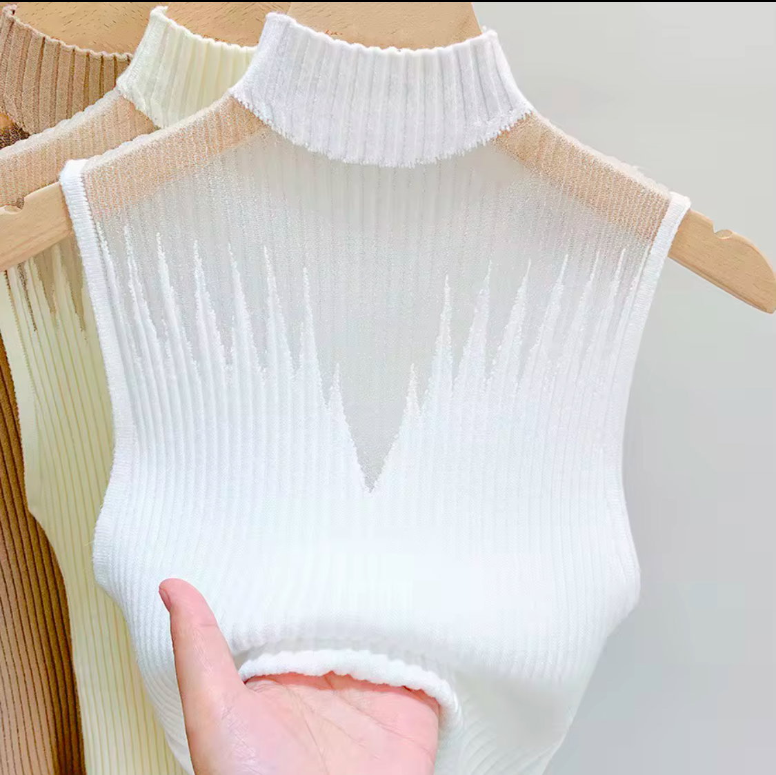KNITTED TURTLENECK SLEEVELESS STRETCH CAMIS TANK_4