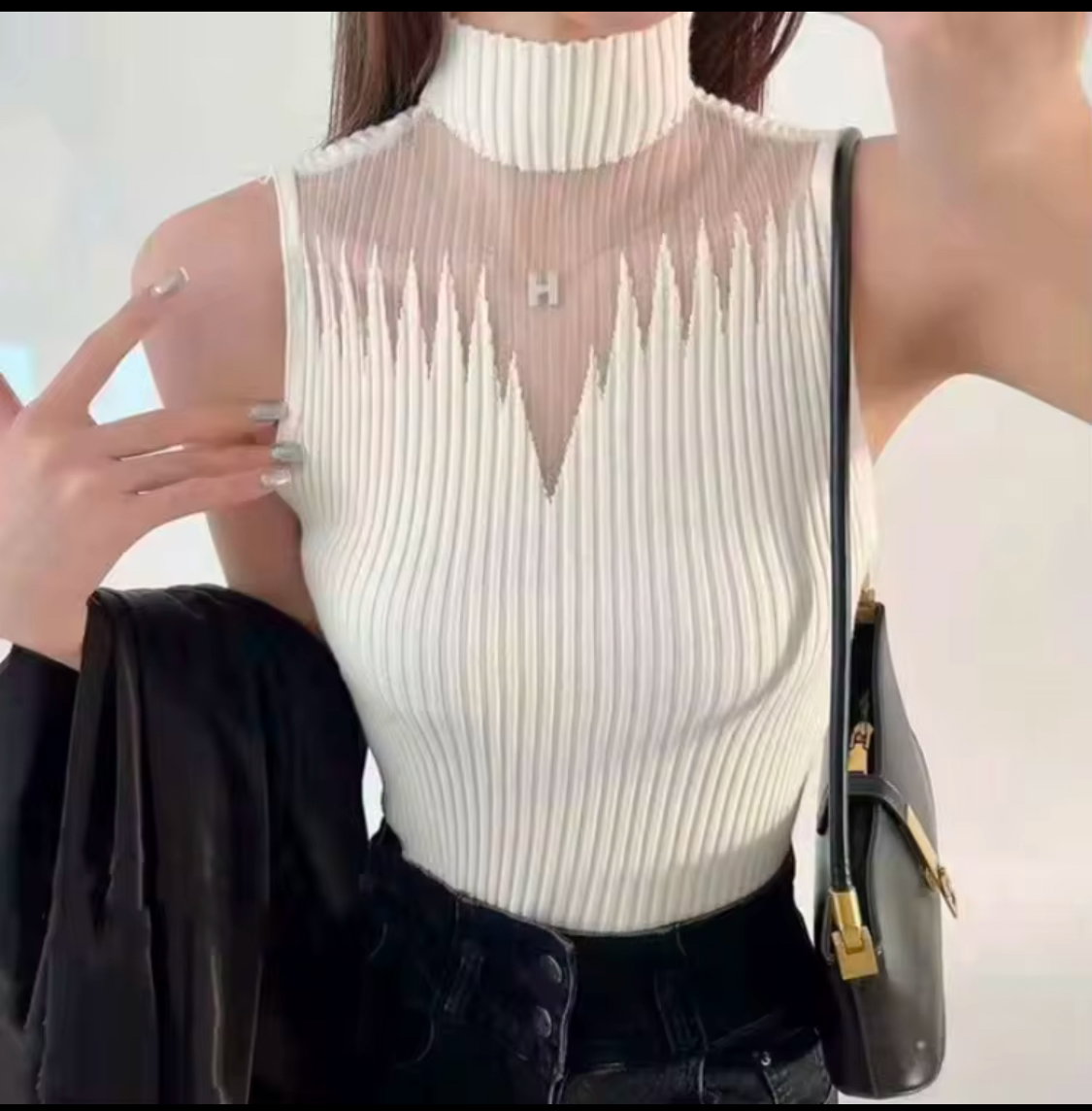 KNITTED TURTLENECK SLEEVELESS STRETCH CAMIS TANK_3