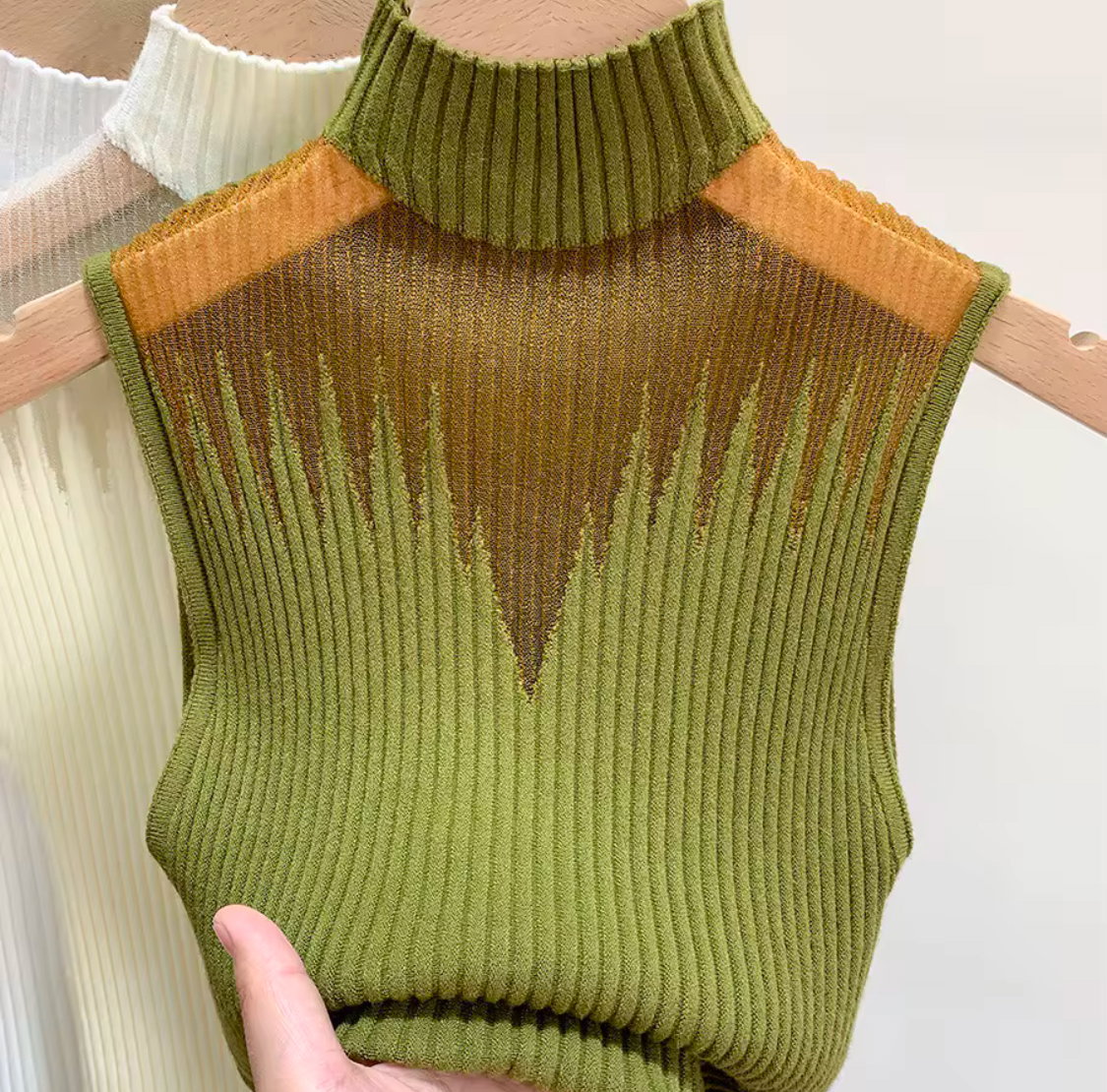 KNITTED TURTLENECK SLEEVELESS STRETCH CAMIS TANK_2