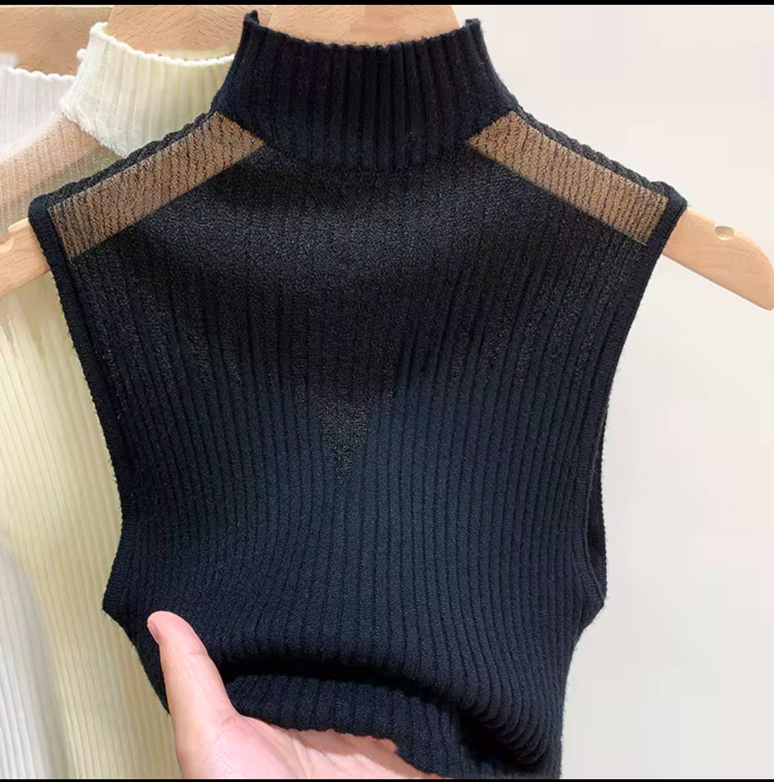 KNITTED TURTLENECK SLEEVELESS STRETCH CAMIS TANK_5