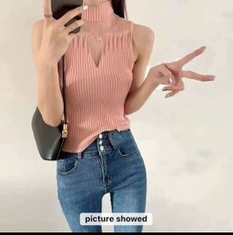 KNITTED TURTLENECK SLEEVELESS STRETCH CAMIS TANK