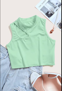 TURTLENECK HOLLOW CUT KNITTED TANK TOP