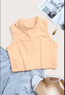 TURTLENECK HOLLOW CUT KNITTED TANK TOP