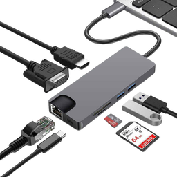 Adaptador USB-C 8 Em 1 ( HDMI, RJ45, USB 3.0 e USB TIPO-C )