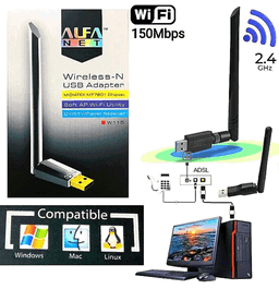 Placa de rede sem fio Mini USB 2.0 Adaptador WiFi Antena PC 3DBI
