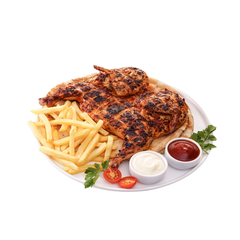 نص دجاجة مشوية مع المقبلات (1/2 Grilled Chicken with Appetizers)_0
