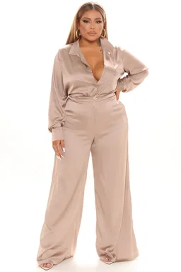 Office Favorite Satin Pant Set - Taupe