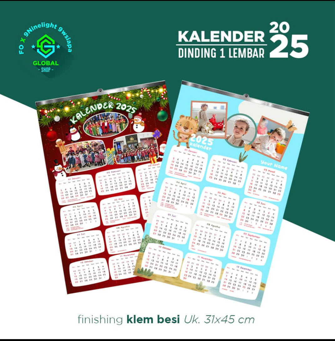 Kalender Dinding A3 1 Lembar + Klem / Lubang