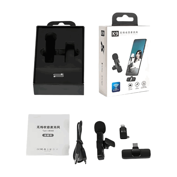 Microfone Lapela K9 2 Em 1 Sem Fio Para iPhone / Android