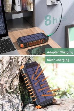 A ADDTOP 26800mAh Solar Power Bank, Wireless Fast Charger QC 3.0, 4 Outputs & Flashlight