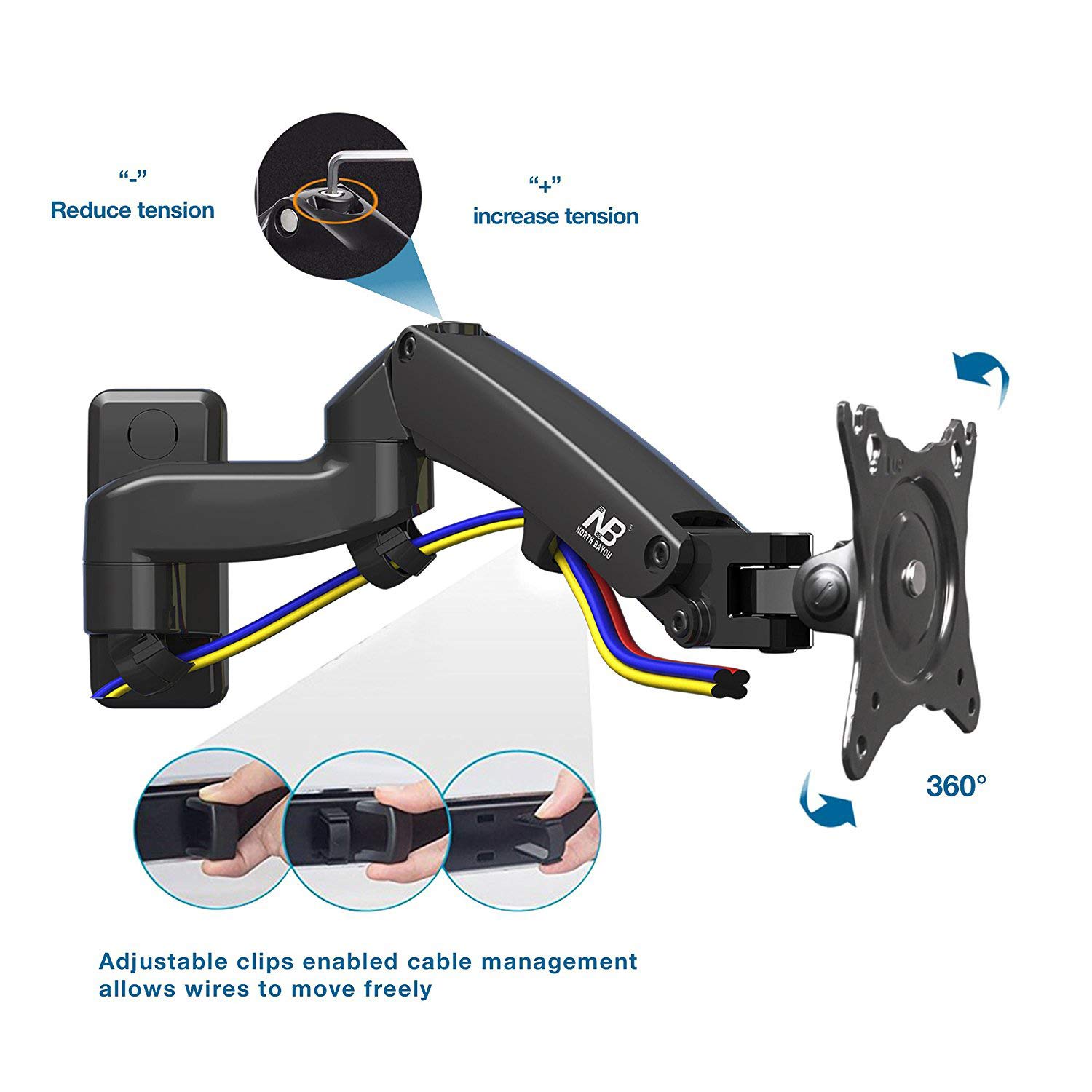 Suporte de parede para monitor com rotação 360º articulado de movimento total para monitores de 17 a 35 Polegadas _2
