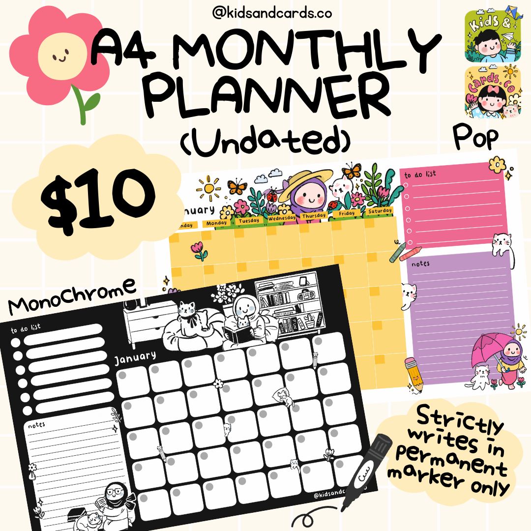 Undated Monthly Planner - A4 size