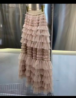 CASCADING RUFFLE MESH SKIRT ELASTIC WAIST 