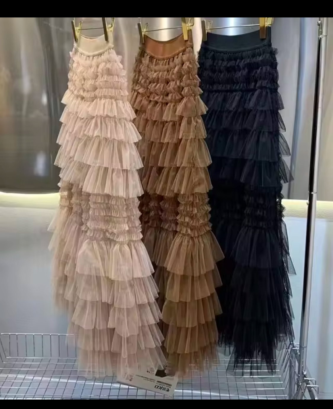 CASCADING RUFFLE MESH SKIRT ELASTIC WAIST _3