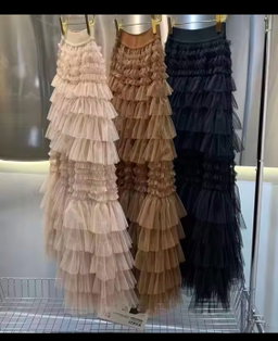 CASCADING RUFFLE MESH SKIRT ELASTIC WAIST 