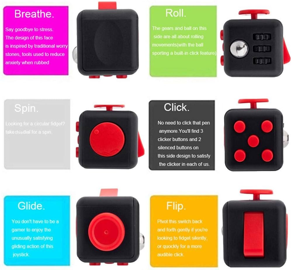 Focus Cube – Fidget Cube jouet pour soulager l'anxiété, le stress, l'attention, pour enfants/adultes, cadeau TDAH, mauve et noir _2