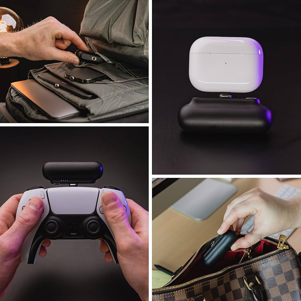 Statik Snap-N-Charge Mini chargeur portable pour iPhone, batterie externe magnétique, batterie 3 000 mAh 10 W, embouts magnétiques 3 en 1 USB C, micro USB et iProduct, Powerbank compact noir élégant_6
