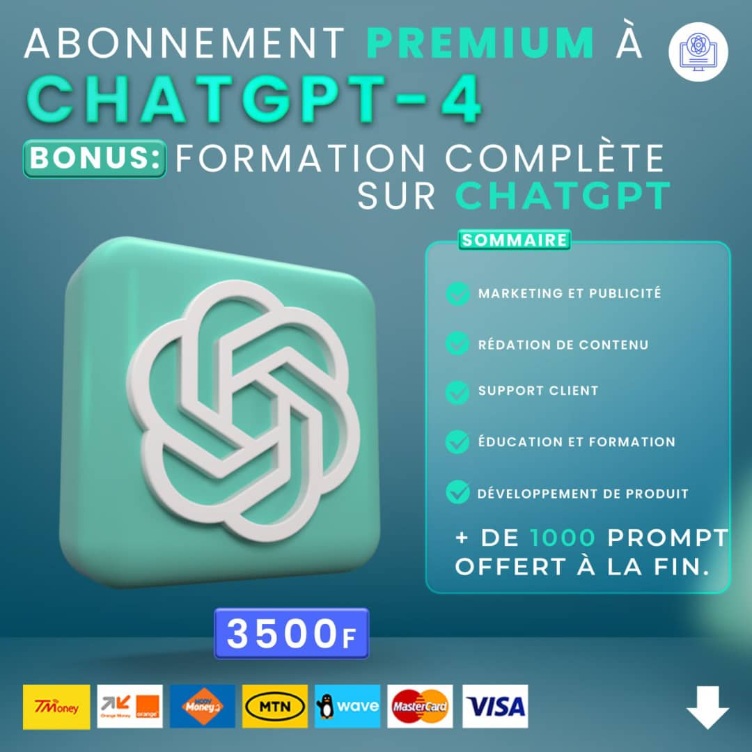 ABONNEMENT PREMIUM À CHATGPT-4 + 10000 LOGICIELS 