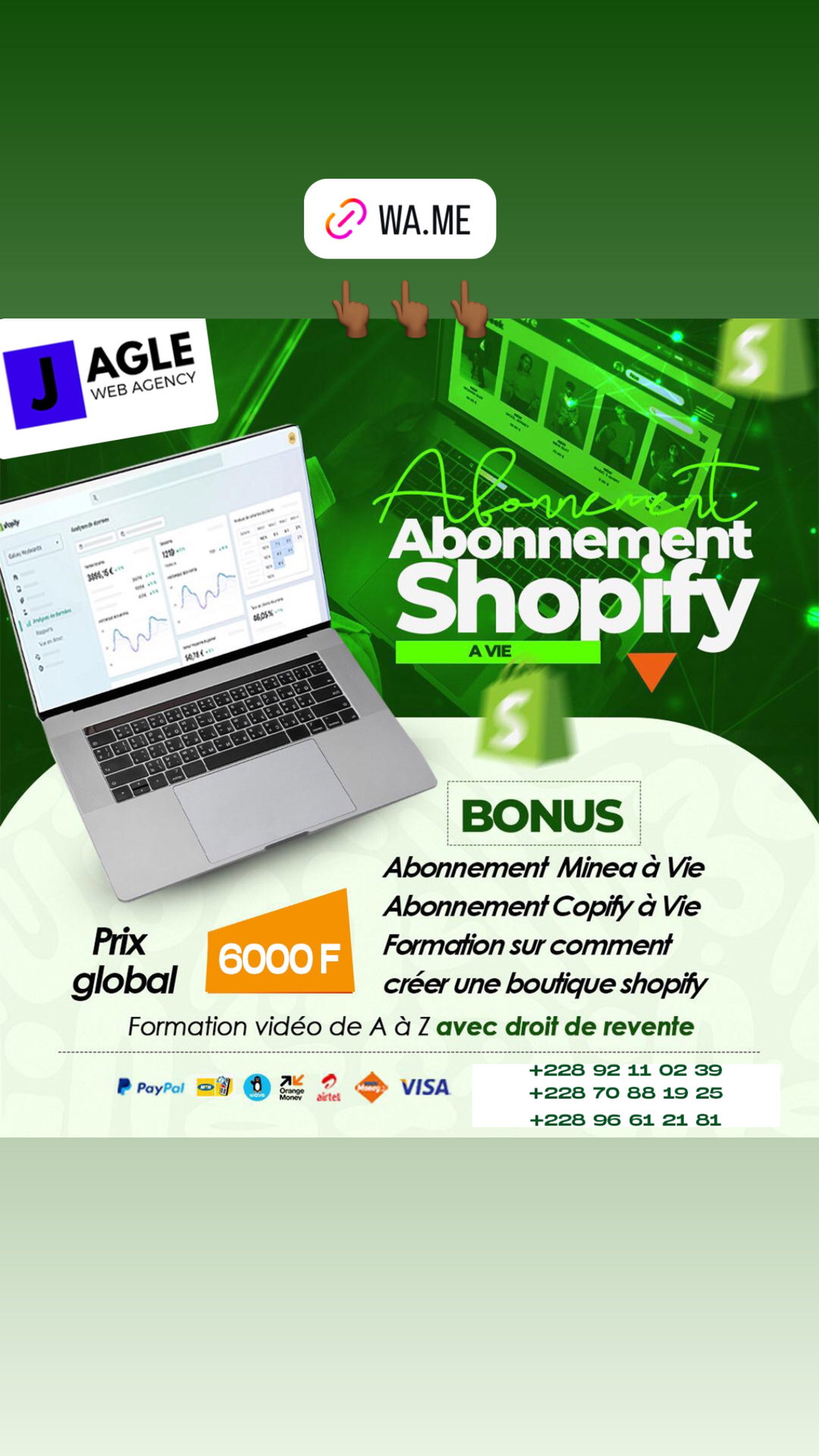 ABONNEMENT SHOPIFY À VIE Plus CRÉATION DE BOUTIQUE EN LIGNE, ABONNEMENT MINEA ET COPIFY 