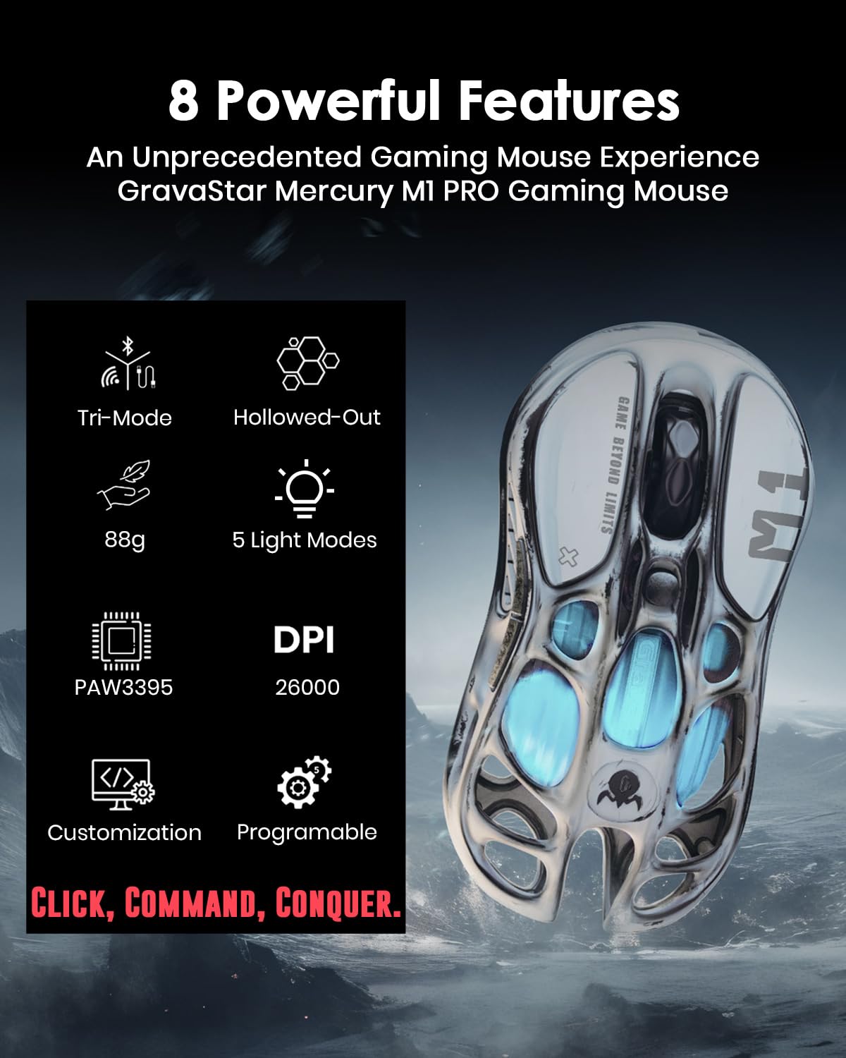 Gravastar MI Mouse Tri Mode Magnesium Alloy Mouse Paw3395 Gamer Bluetooth Wireless E-Sports_0