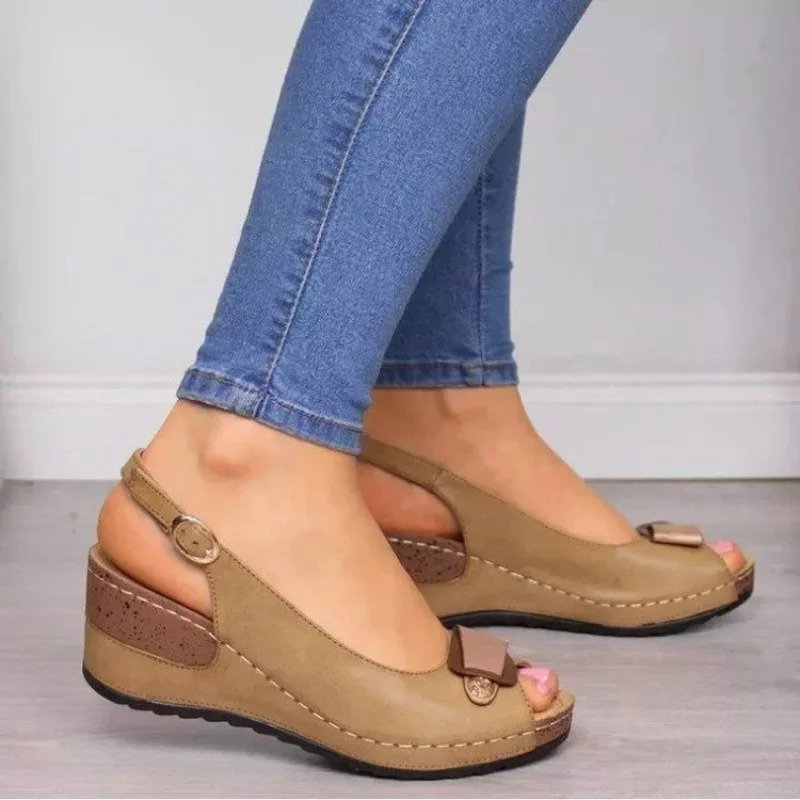 Sandales compensées  pour femmes Chaussures confortables Beige Efravia_2