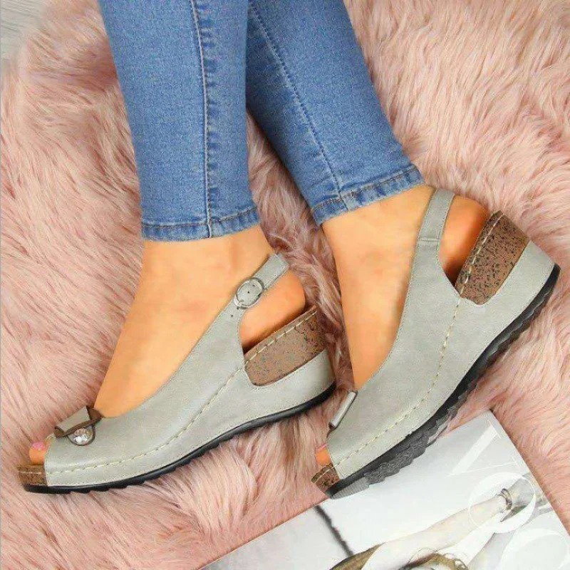 Sandales compensées  pour femmes Chaussures confortables Beige Efravia_6