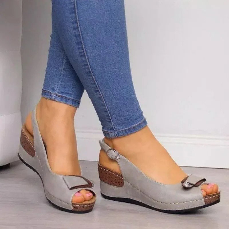 Sandales compensées  pour femmes Chaussures confortables Beige Efravia_0