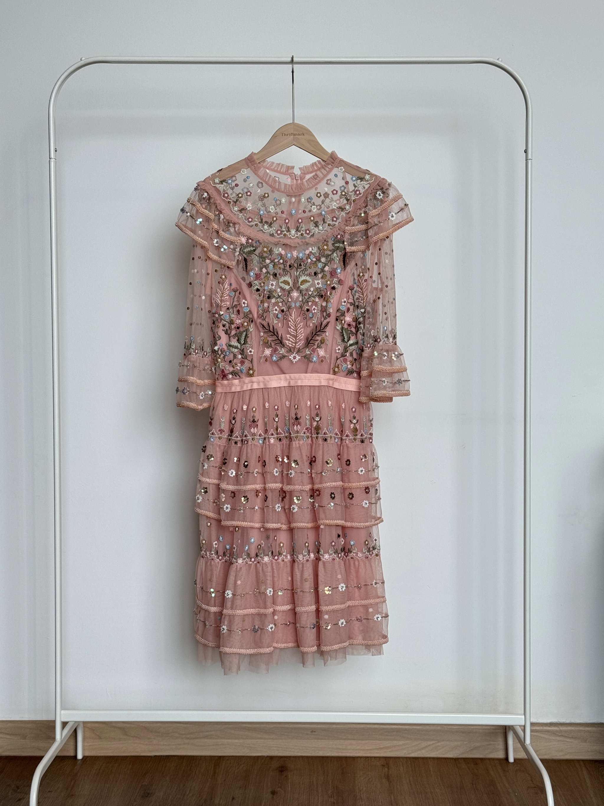 Premium Quality Sequin Embroidered Midi Dress in Peach_0