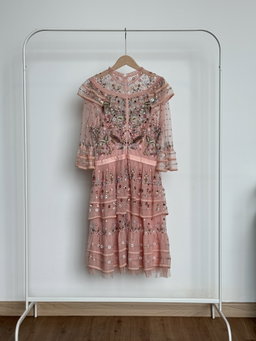 Premium Quality Sequin Embroidered Midi Dress in Peach