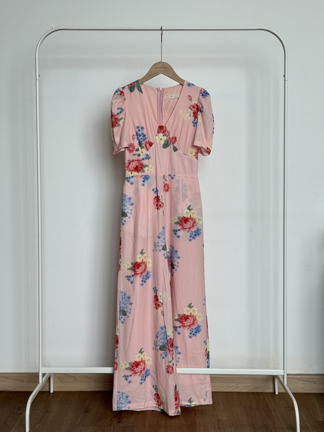 Room8008 Floral Puff Sleeve Jumpsuit in Peach
