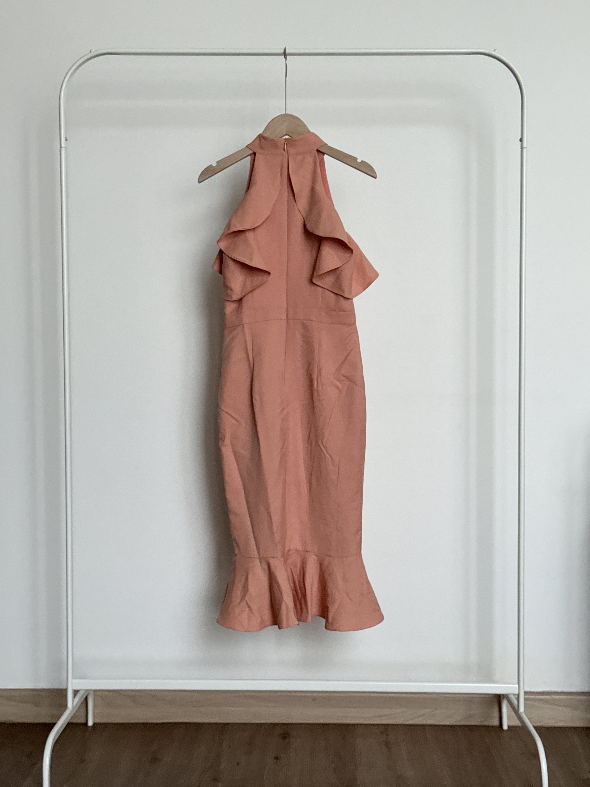 Doublewooot Mandarin Collar Frill Bodycon Dress in Peach_1